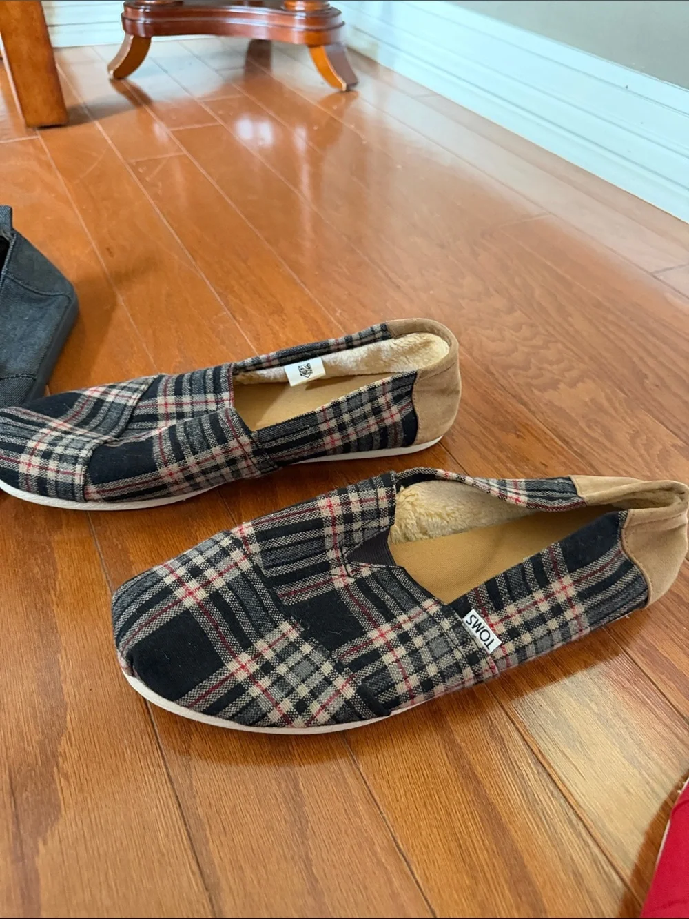 Men’s TOMS Slip-On Shoe Bundle Lot Size 11.5 Plaid Red Black Casual Canvas